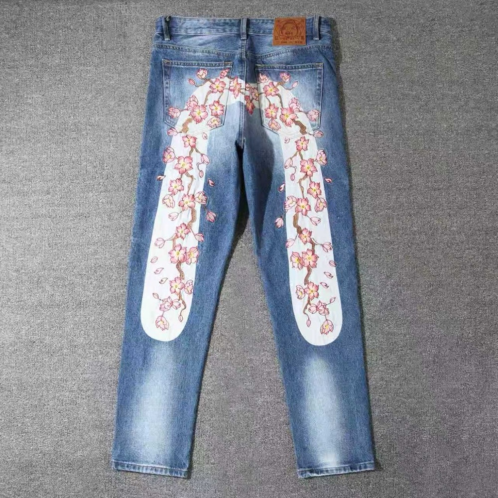 Evisu Blue Floral Embroidered Jeans